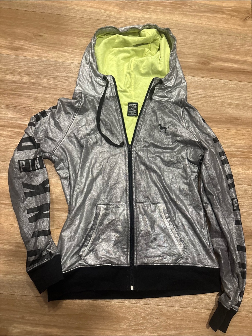 Victoria's Secret fashion show Silver Metallic zip up with neon lining